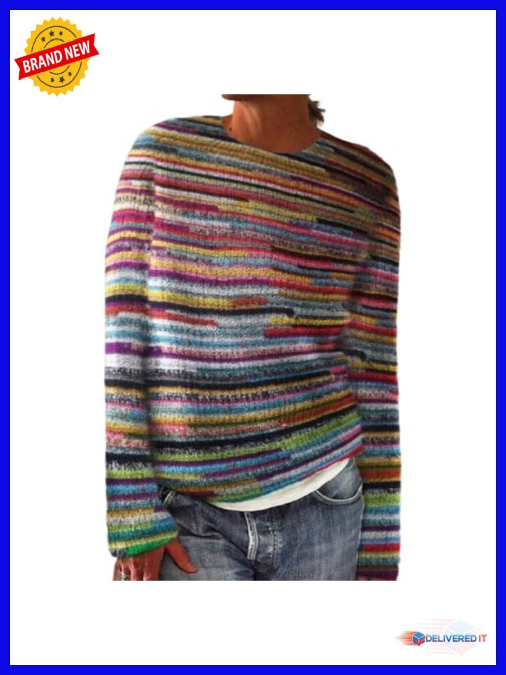 Fair Isle Print Knit Pullover Sweater Lightweight Oversized Tunic Top